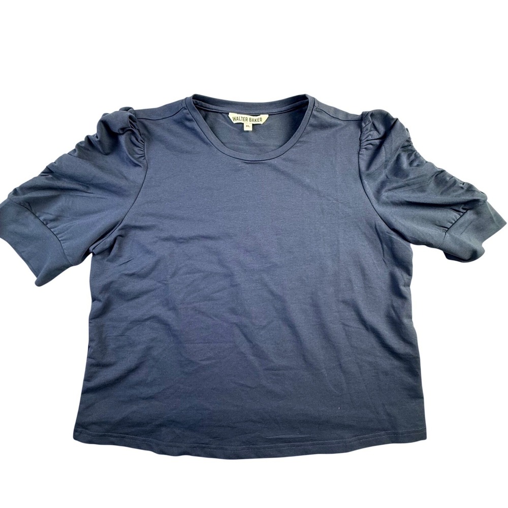 Walter Baker Navy Blue Puff Sleeve Knit Top W53222 Womens XL Short Sleeve‎ Tee